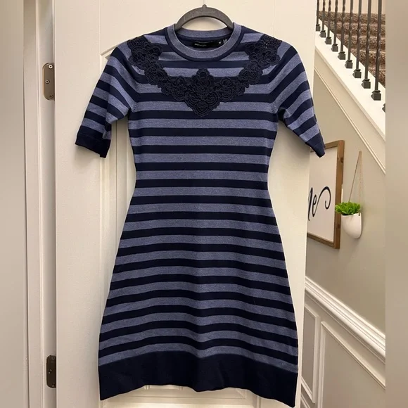 karen millen blue lace dress Blue Coast Long Sleeve Lace Trim Printed Mini Dress